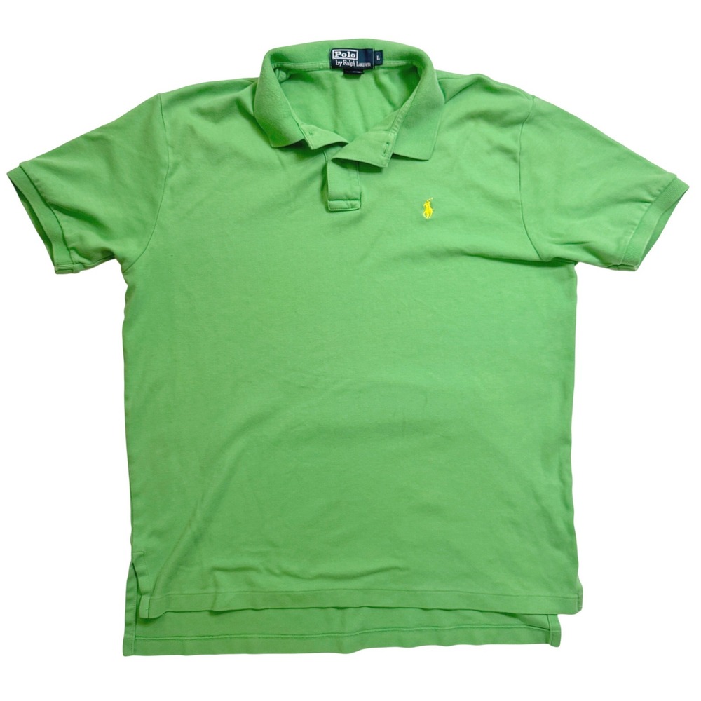 Polo Ralph Lauren Polo Shirt Large Green Classic Fit Short Sleeve Yellow Pony